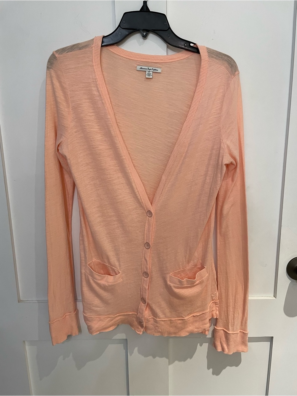 American Eagle Outfitters Peach Cotton Knit V-Neck Button Cardigan Sweater S